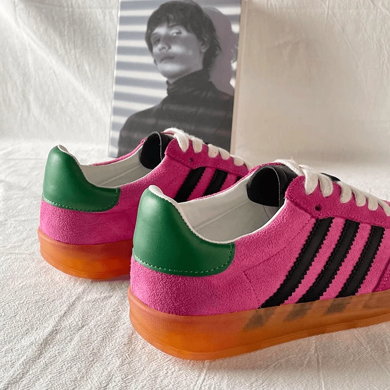 粉色复古德训鞋女2024新款秋季透气运动休闲鞋平底圆头百搭板鞋男