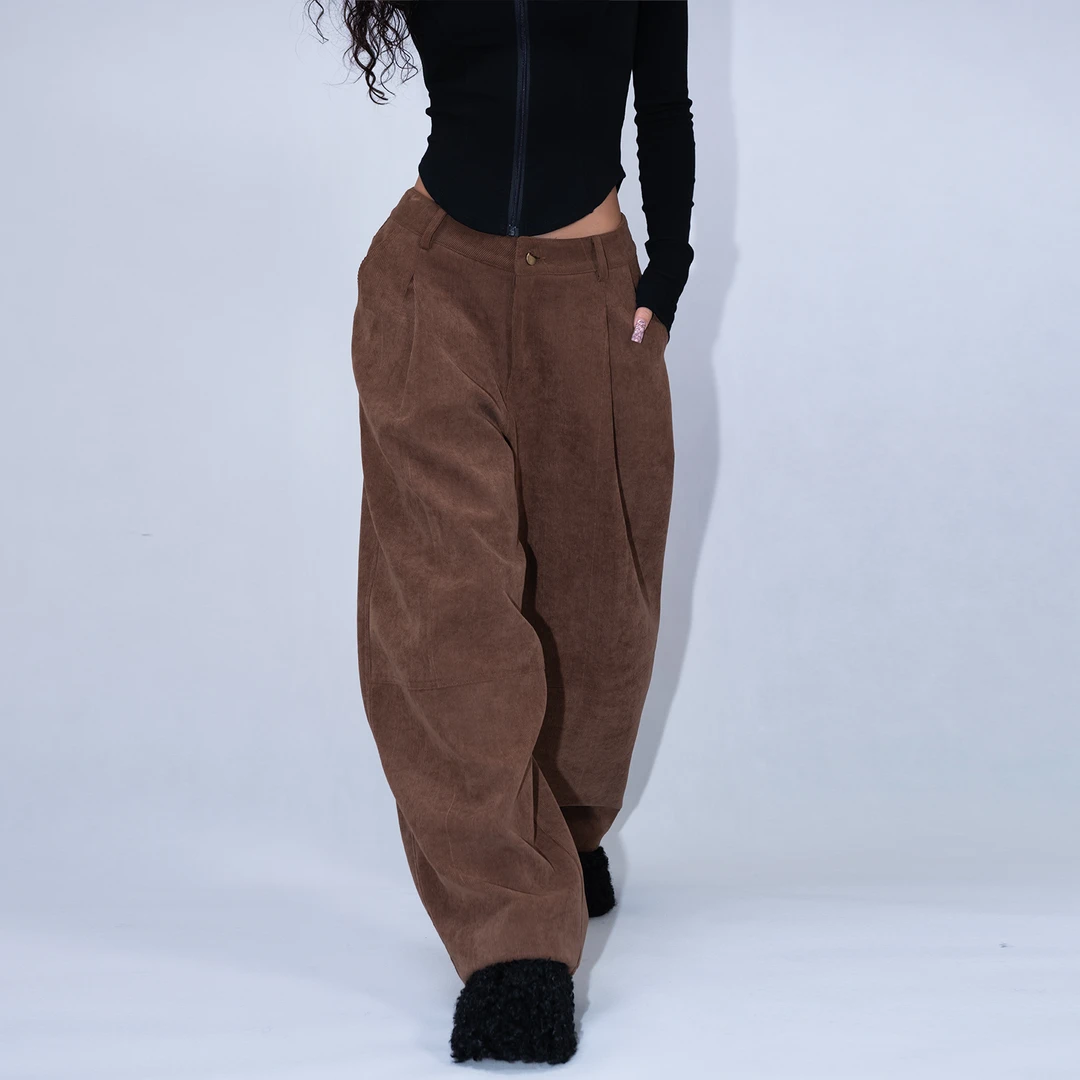 【Fcii】“慵懒感”美式复古辣妹灯芯绒阔腿长裤 H4K2324A