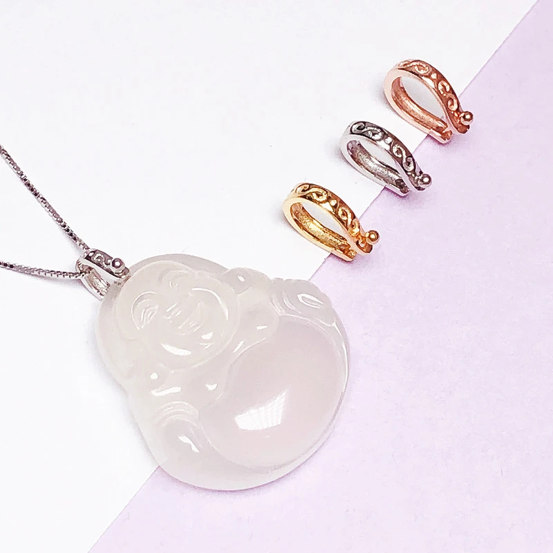 925银银制品 吊坠扣头银扣头平安扣坠托万能夹扣玉坠吊坠空托扣子