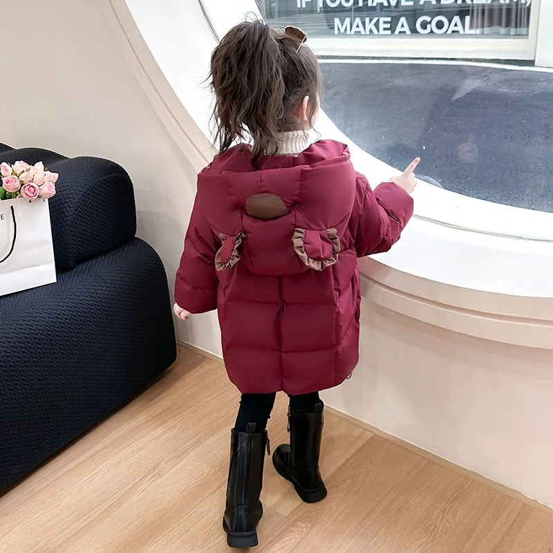 巴拉拉吧女童冬装羽绒服2024新款儿童洋气白鸭绒三防女宝宝中长款