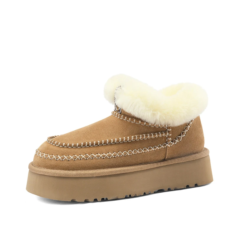 【达人专属】皮毛一体阿尔派V口厚底保暖雪地靴女4CM厚底 女 8224