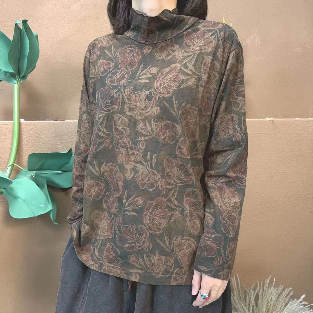 【小雨原创】7132花色棉质打底套头衫（衣长65，胸围110）