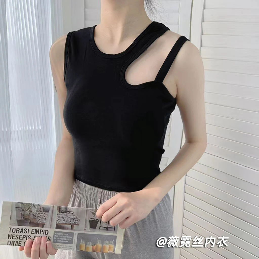 辣妹不规则吊带背心女夏季内搭带胸垫文胸一体打底瑜伽美背上衣潮