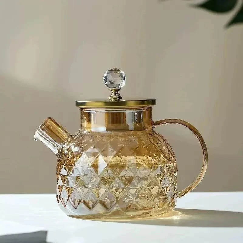 耐热玻璃凉水壶水杯果茶壶煮茶玻璃壶大容量家用琥珀蓝凌壶套