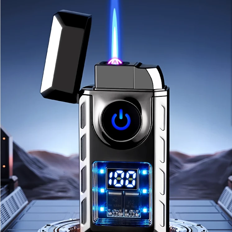 新款金属气电双用打火机可视气仓闪灯创意高颜值刻字定制送礼