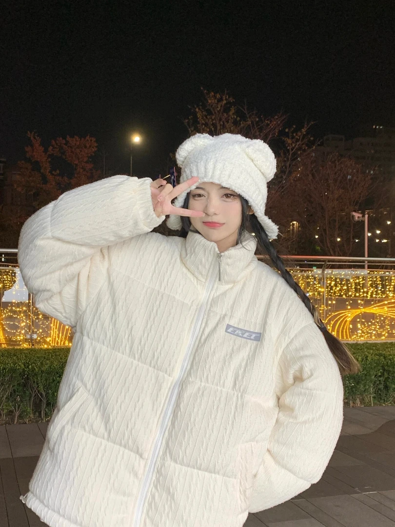 百搭立领针织棉服学生情侣装冬季基础保暖加厚宽松日系休闲棉衣