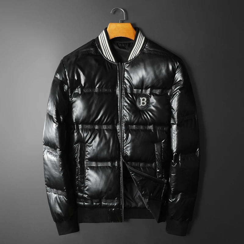 欧洲站漫威毒液羽绒服男士2025冬季新款潮流短款亮面90白鸭绒外套