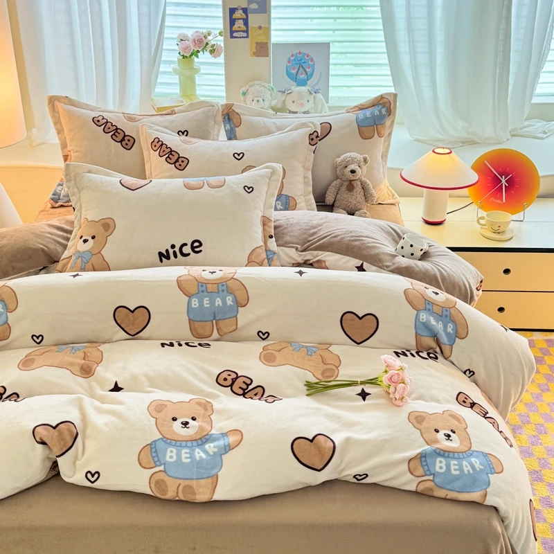 无品牌新款学生宿舍单人牛奶绒卡通印花加厚单被套