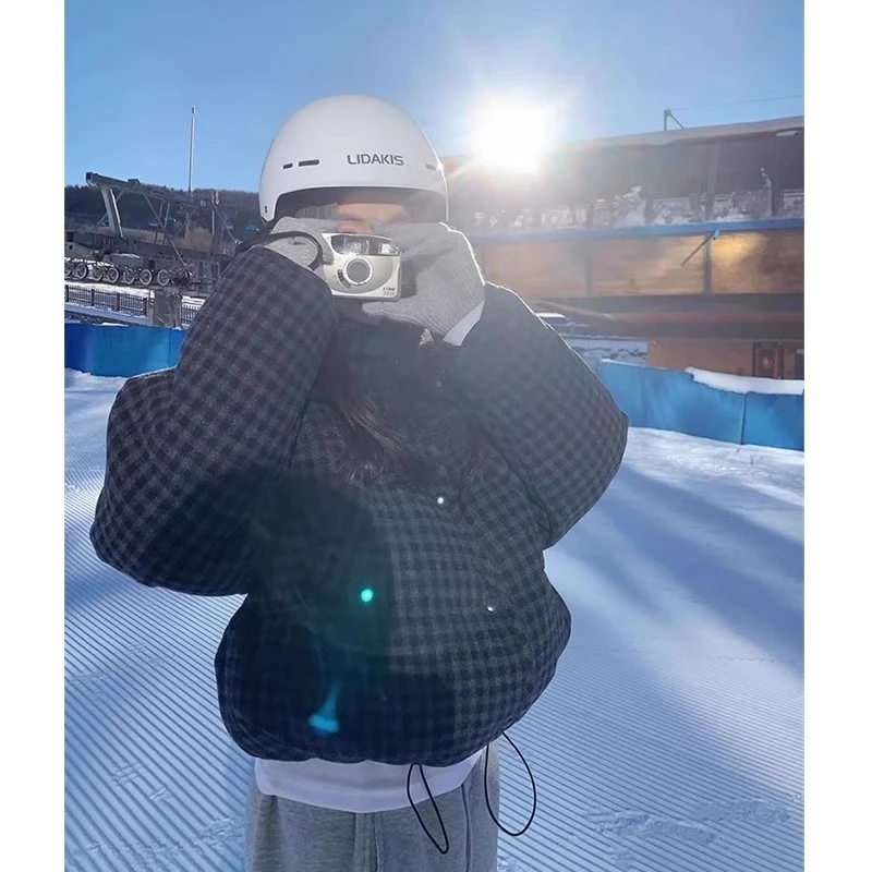 超好看格子立领羽绒棉服女秋冬季2024年新款宽松加厚棉衣夹棉外套