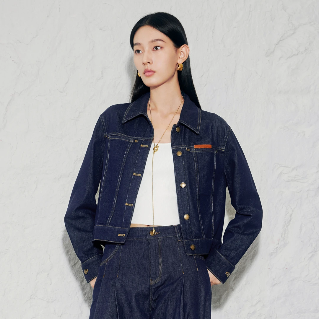 迪赛尼斯新款通勤风气质休闲纯棉长袖原色时尚百搭牛仔短外套女