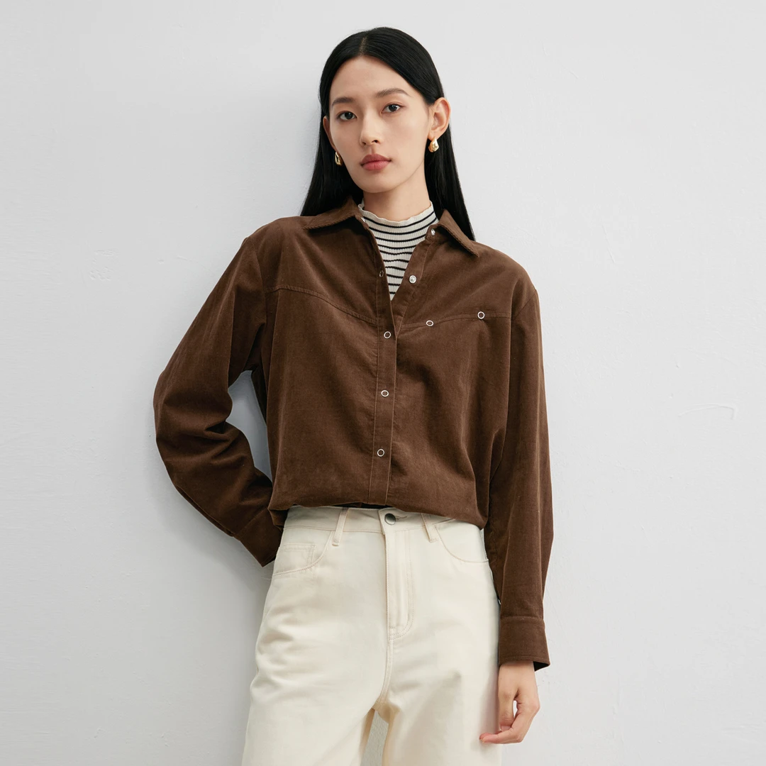 迪赛尼斯秋季气质通勤风百搭休闲宽松纯色长袖衬衫