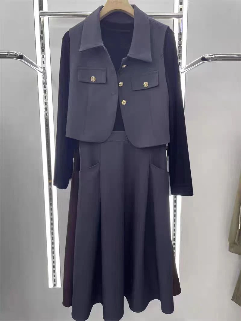 S266【专属】2024秋时尚高级感洋气马甲两件套裙RS-SBZ24CT2409