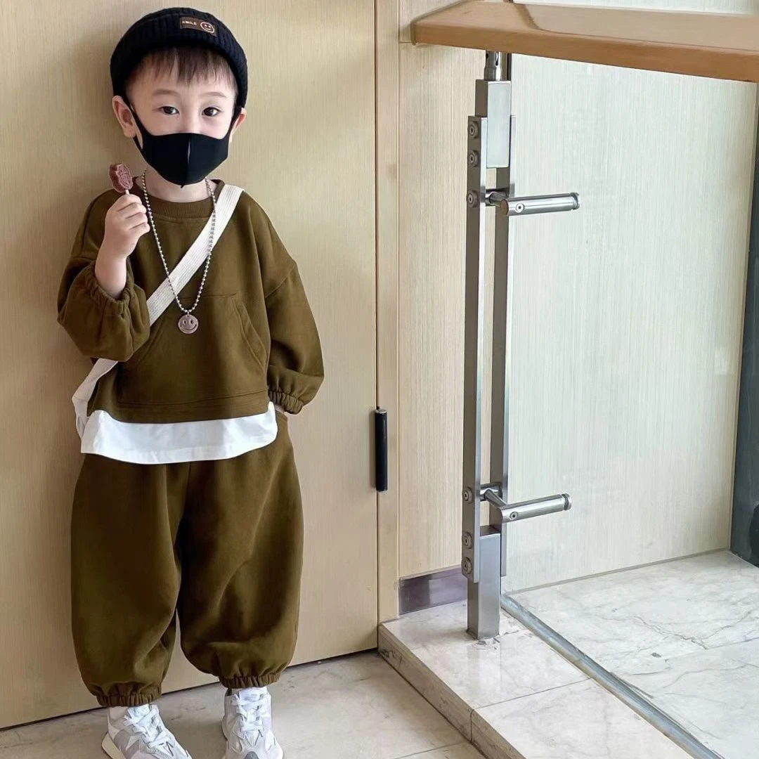 男童套装春秋假两件遮肚韩系童装休闲宽松卫衣时尚两件套运动帅气