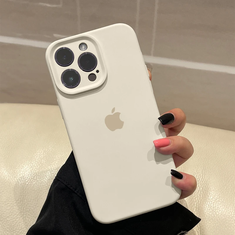 ins古董白iPhone15液态精孔硅胶手机壳苹果15/14/12pro简约防摔xr