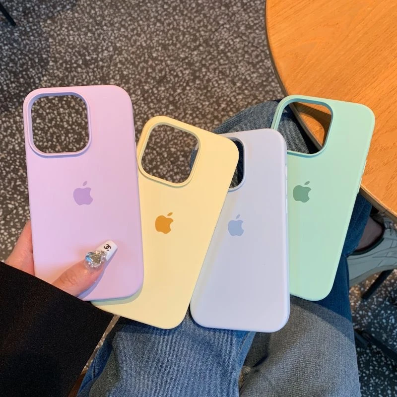 液态硅胶iPhone15promax大孔13/12/14简约情侣x/xs套防摔手机壳