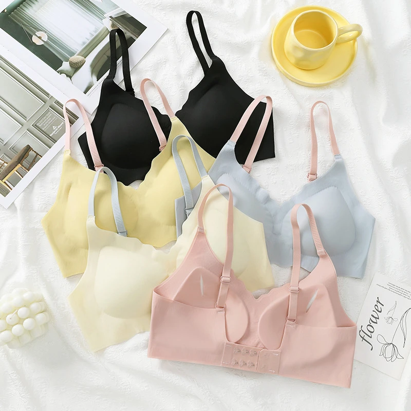 内衣吊带无钢圈小胸少女内衣舒适透气少女风撞色吊带冰丝无痕文胸