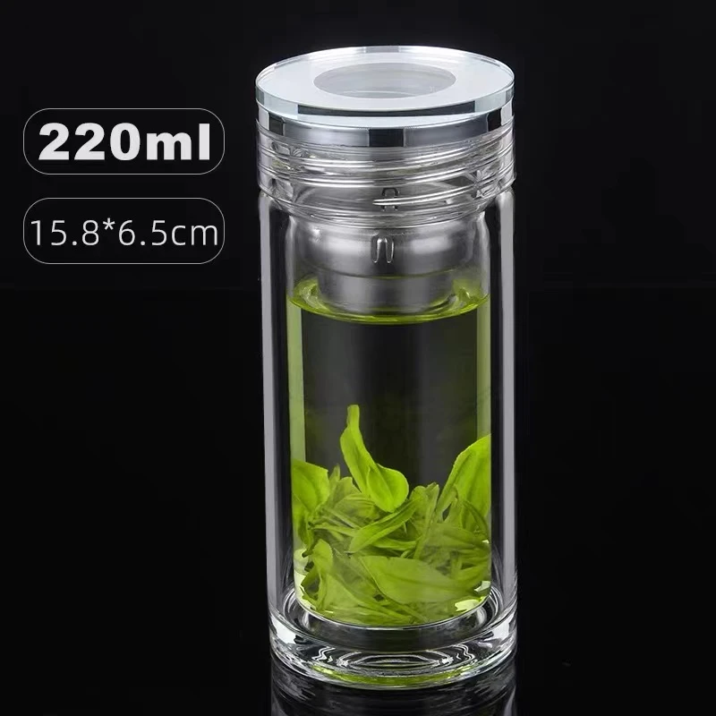 水晶玻璃杯便携透明男女双层耐热泡茶水杯子高硼硅玻璃杯茶水杯子