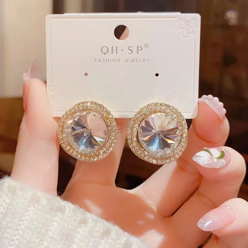 铜合金耳饰 复古时尚简约圆形精致百搭超闪耳环个性耳饰N1179