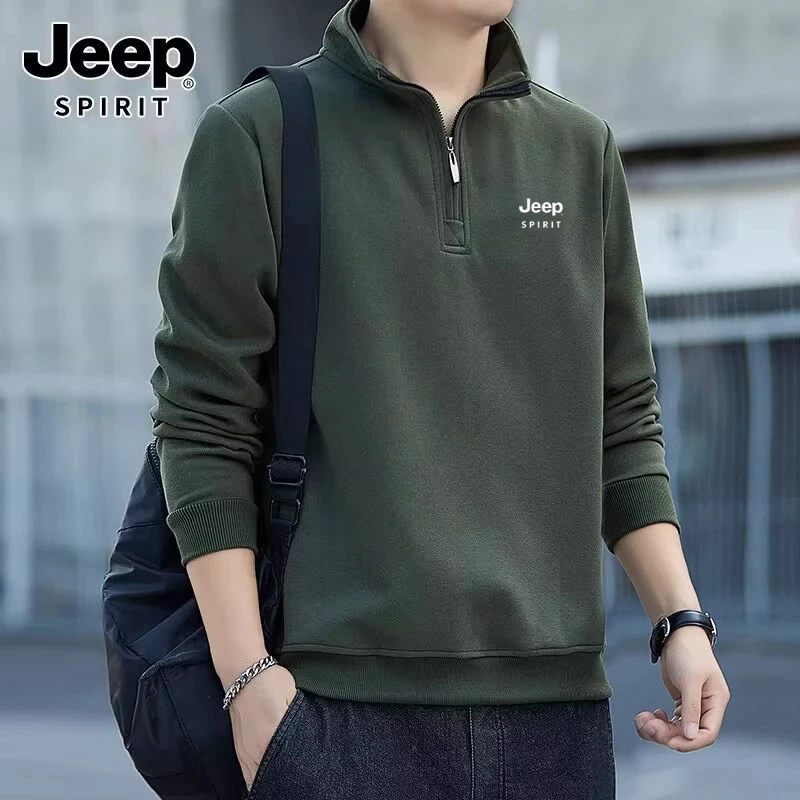 JEEP吉普卫衣男春秋季宽松立领2024加绒休闲户外运动长袖套头上衣