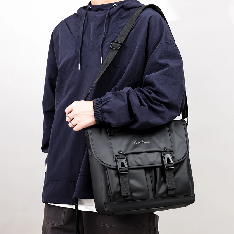 Celi Koel单肩包男士复古邮差包休闲斜挎包大容量帆布多功能男包