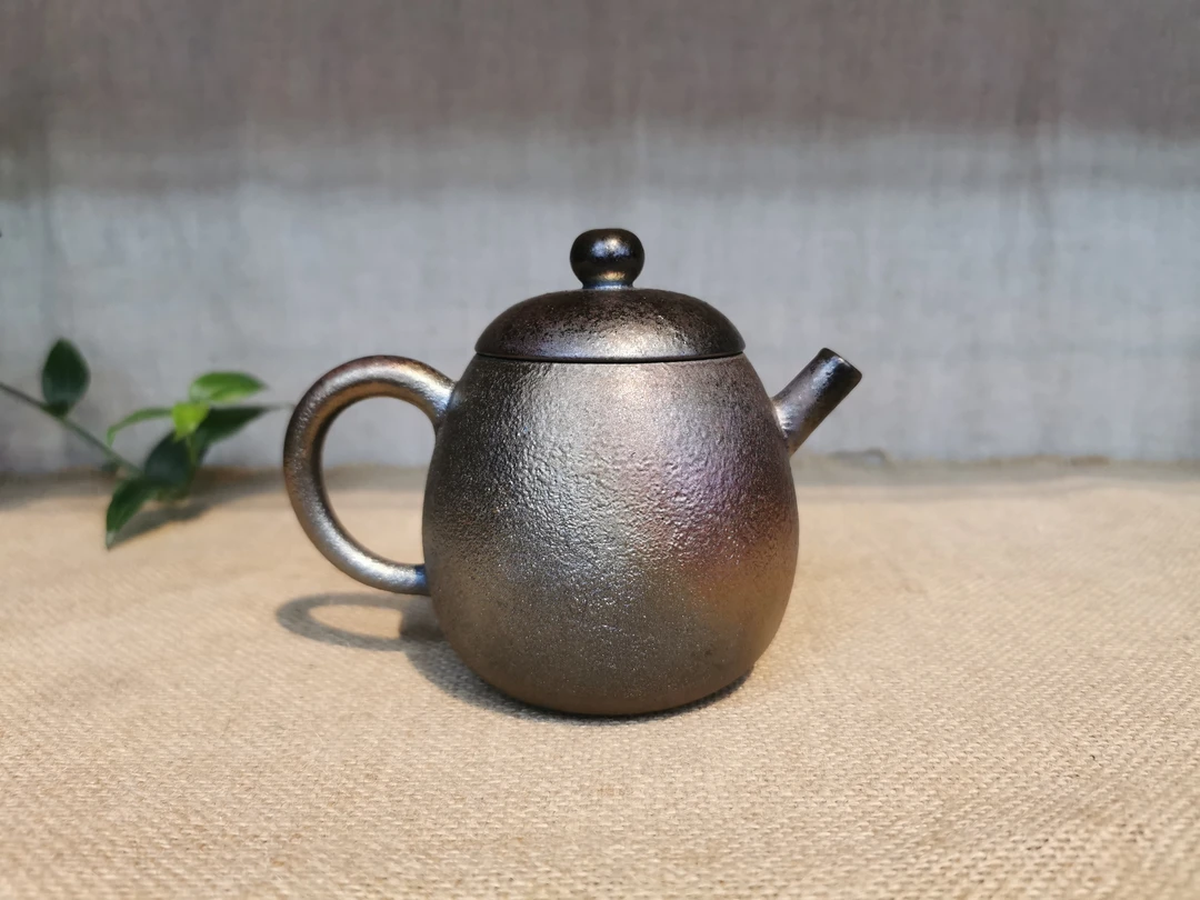 云南建水紫陶不二陶王霁柴烧作品龙蛋壶200毫升