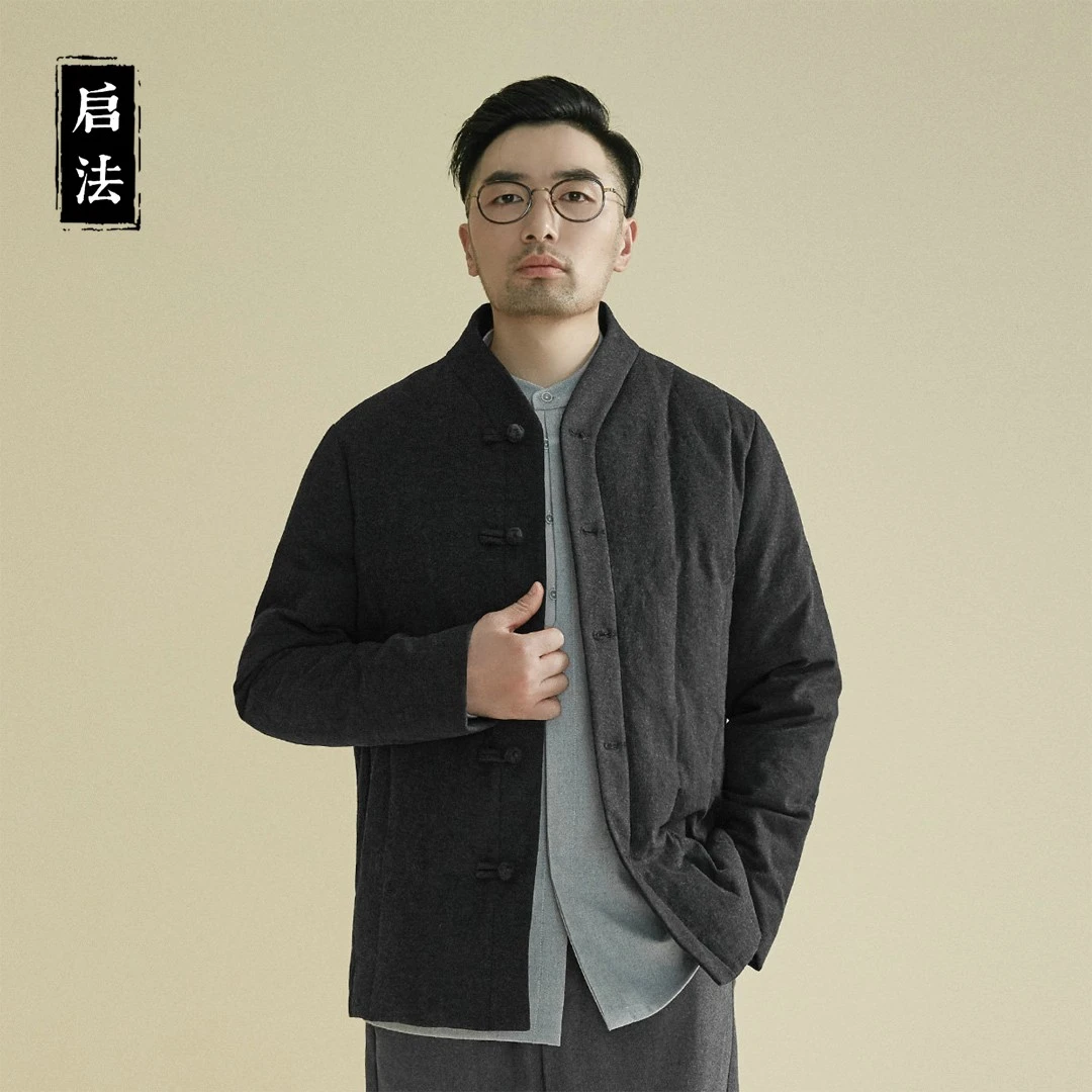 启·法男装新款羽绒服中国风交领盘扣外套加厚保暖冬季夹克短款