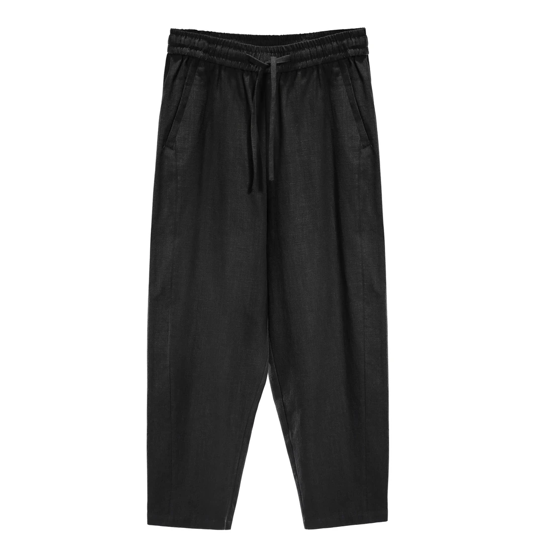 启·法男装宽松休闲裤秋季苎麻直筒裤男新款百搭棉麻长裤男简约