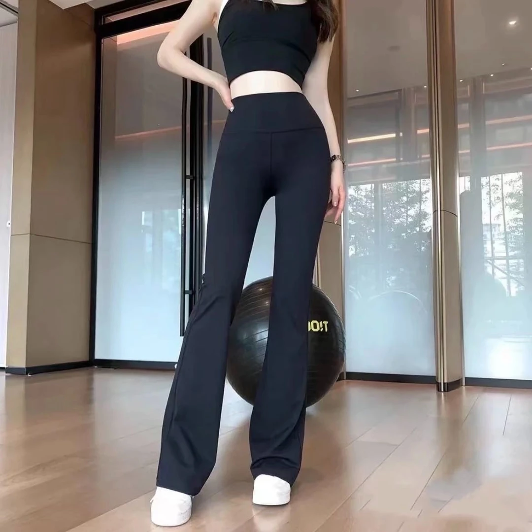 Q618阔腿长裤高弹裸感高腰防卷边喇叭裤百搭弹力吸湿瑜伽裤女