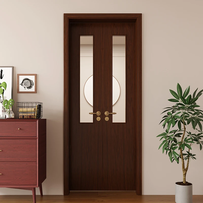 潮盛CS-D041新中式复古胡桃木原木双开门实木烤漆卧室房间对开门