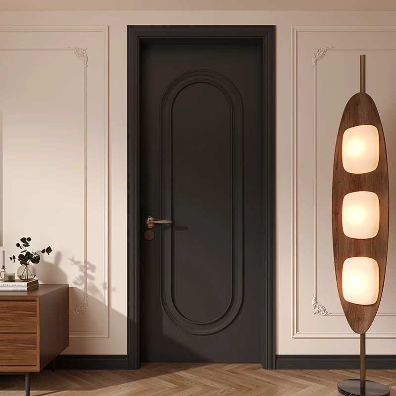潮盛CS-P102实木复合烤漆门法式复古风卧室房间门黑色室内套装门