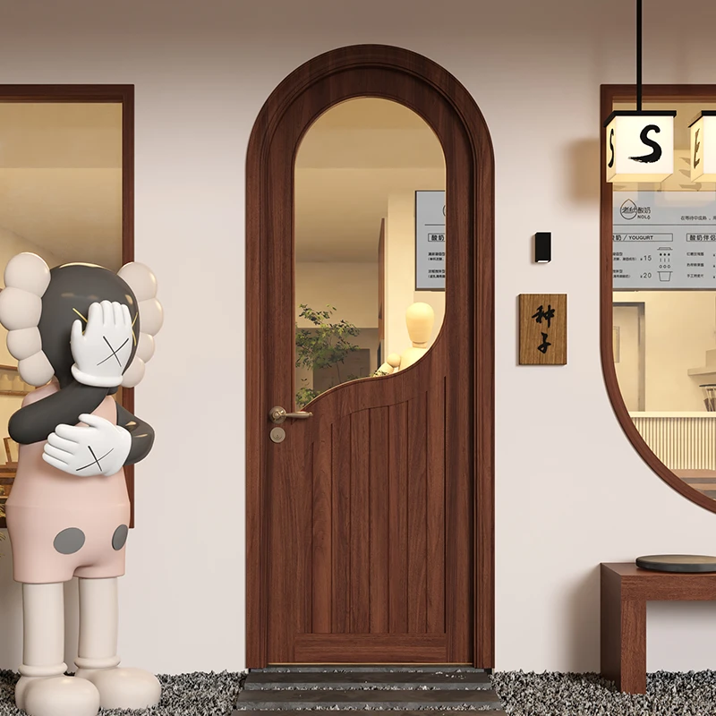 潮盛CS-G041复古原木风卧室烤漆门圆弧拱形房间实木法式胡桃木门