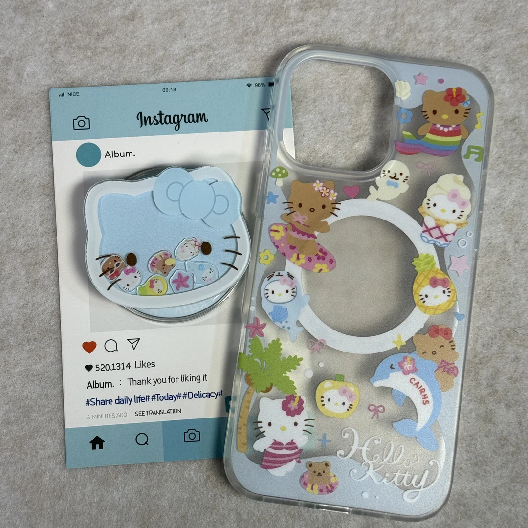 可爱kitty磁吸摇摇乐支架蓝底磨砂苹果16系列手机壳适用多款型号