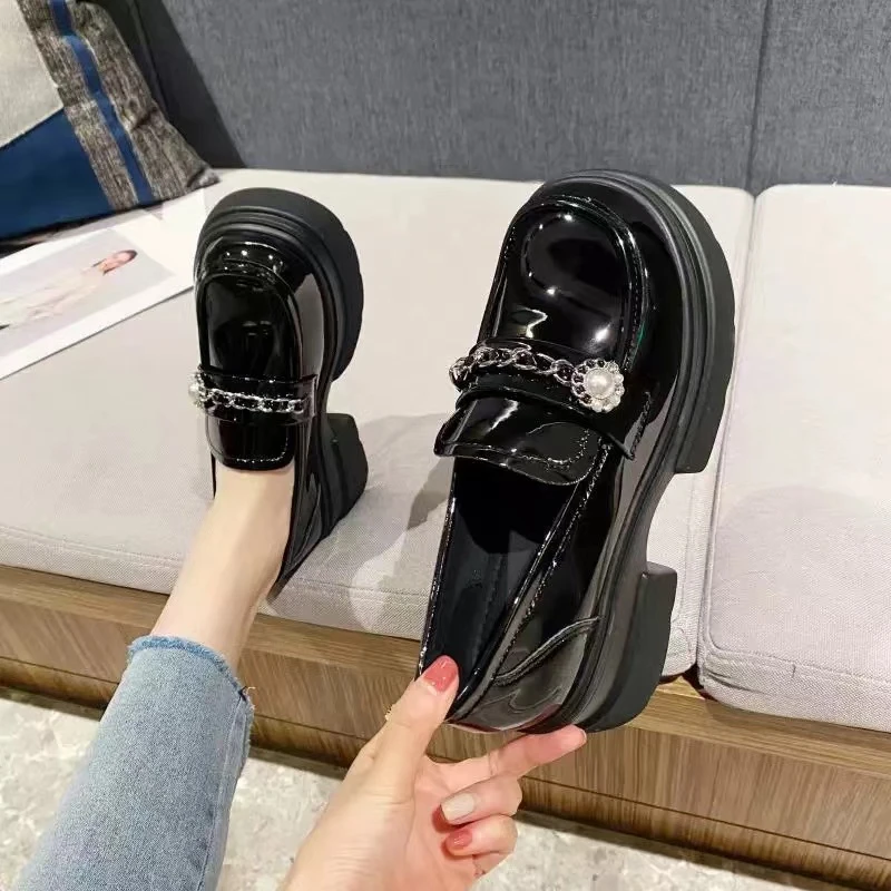 复古英伦风988-52小皮鞋女2024年秋季新款法式粗跟配裙子小皮鞋