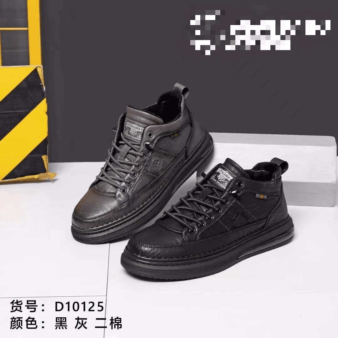 高帮鞋男10125新款秋冬加绒棉皮鞋男防水软底轻便休闲板鞋