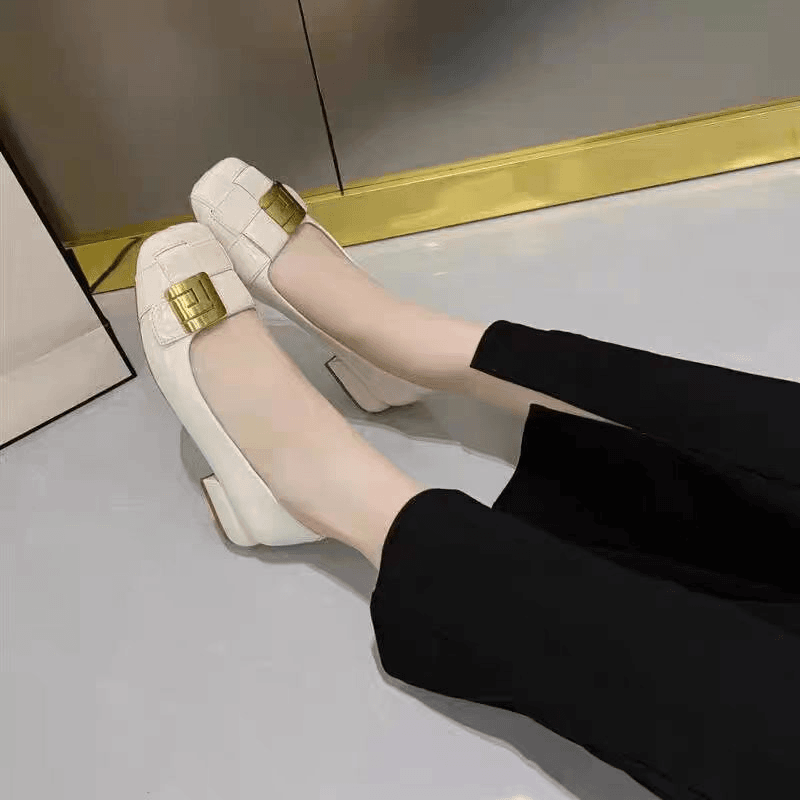 韩版简约百搭款浅口真皮女鞋 017瓢鞋 低跟小香风单鞋