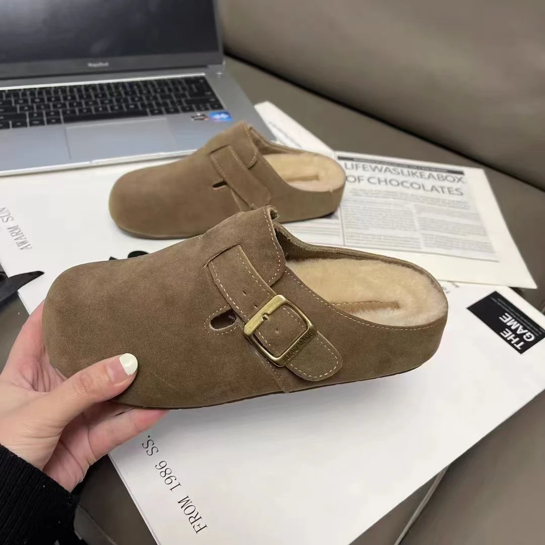 爆款加绒985包头2024复古秋冬新款百搭外穿拖鞋一脚蹬勃肯拖鞋女