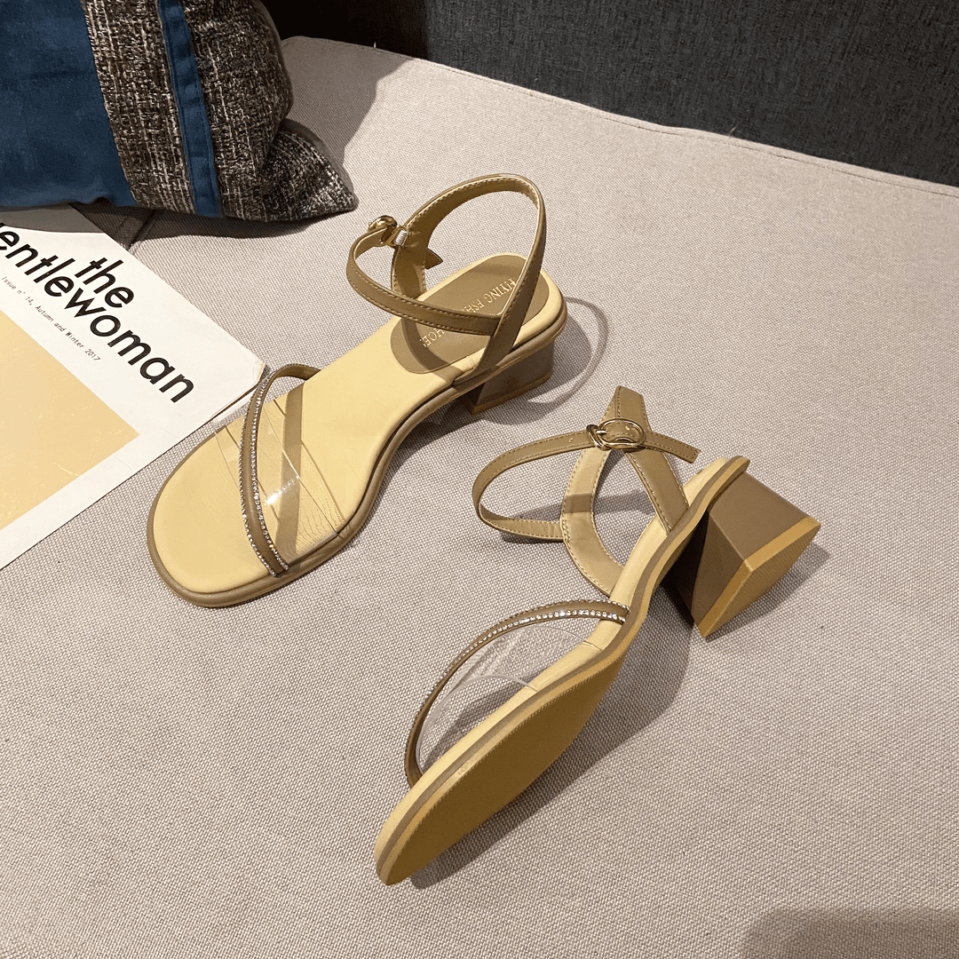 粗跟中跟网红透明凉鞋女仙女风2831新款夏低跟百搭一字扣带凉鞋
