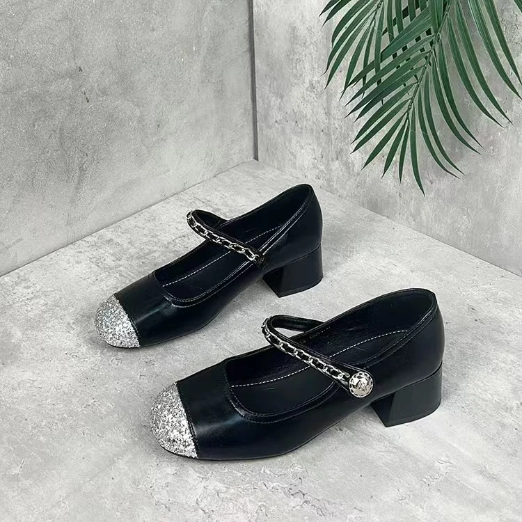 法式一字带2510-12浅口单鞋2024年秋季新款带钻爆款玛丽珍鞋女