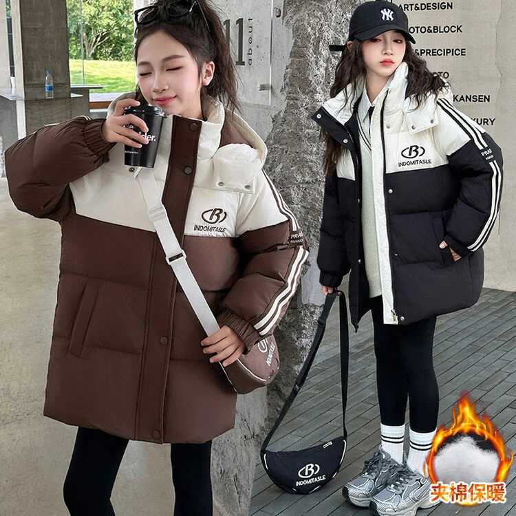 女童韩版气质时尚棉服大童棉袄儿童洋气宽松中长款加厚保暖夹棉