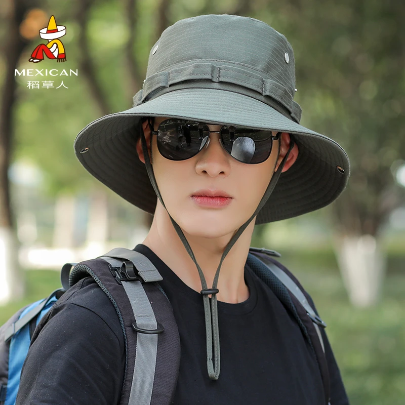 稻草人帽子男春秋遮阳渔夫帽户外钓鱼登山帽夏季防晒紫外线太阳帽