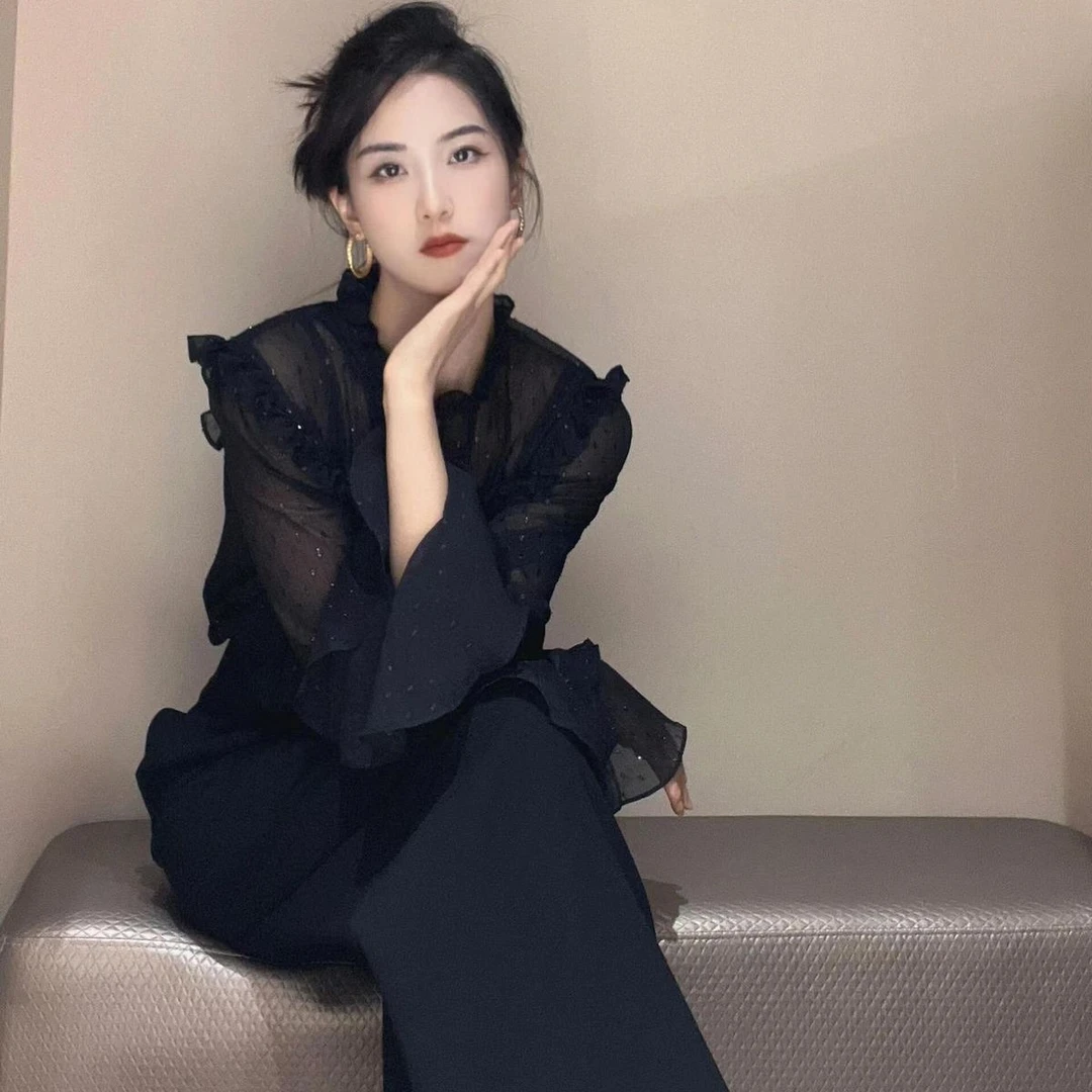 阿家正品活动新中式复古宫廷风花边透视衬衫 5301020-1S16811-001