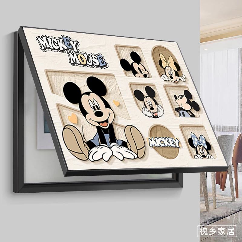 黑白米奇电表箱装饰画北欧ins风餐厅挂画配电箱电源开关盒壁画