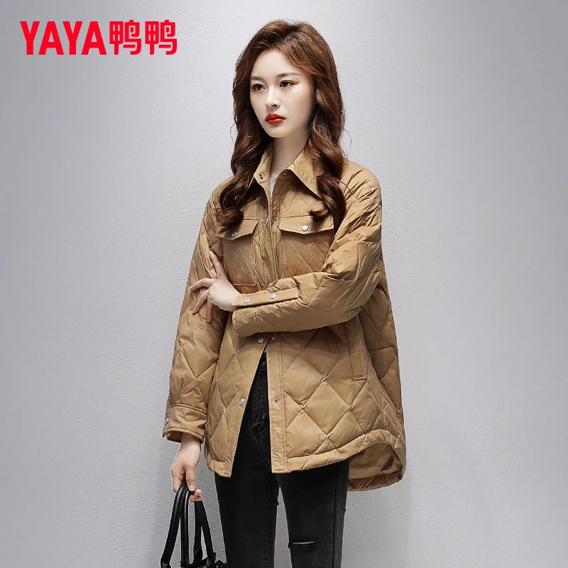 YAYA/鸭鸭女2023年春季新款时尚潮流休闲百搭衬衫羽绒服外套秋冬