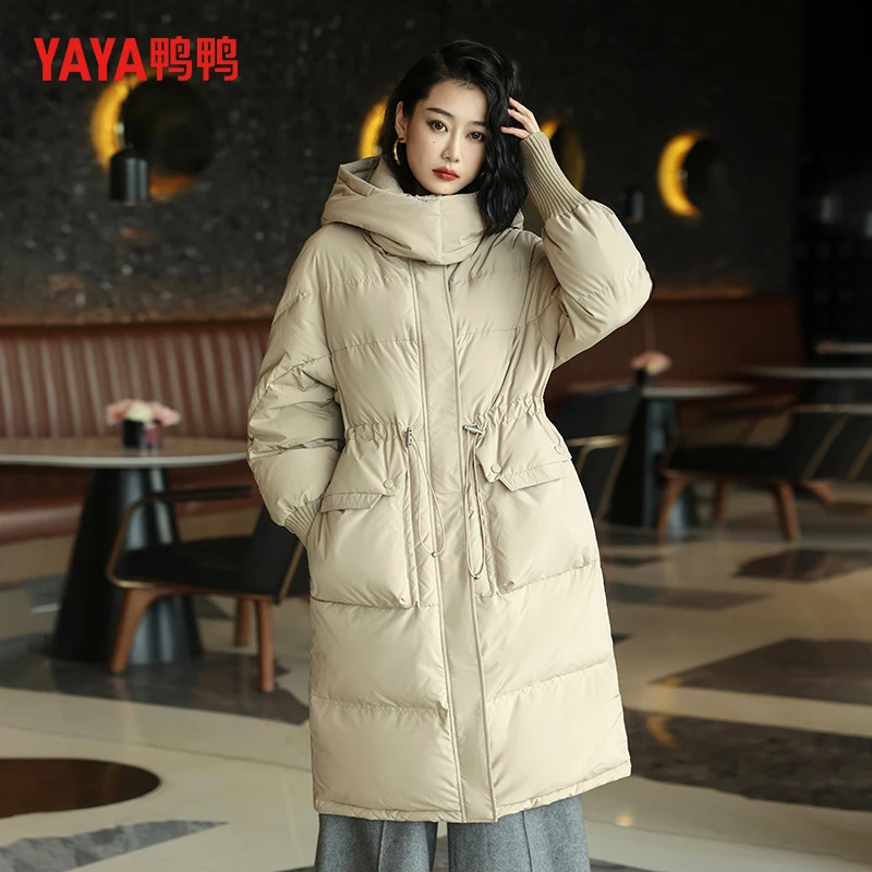 YAYA/鸭鸭羽绒服女2023中长款休闲保暖时尚冬季时尚潮流通勤外套