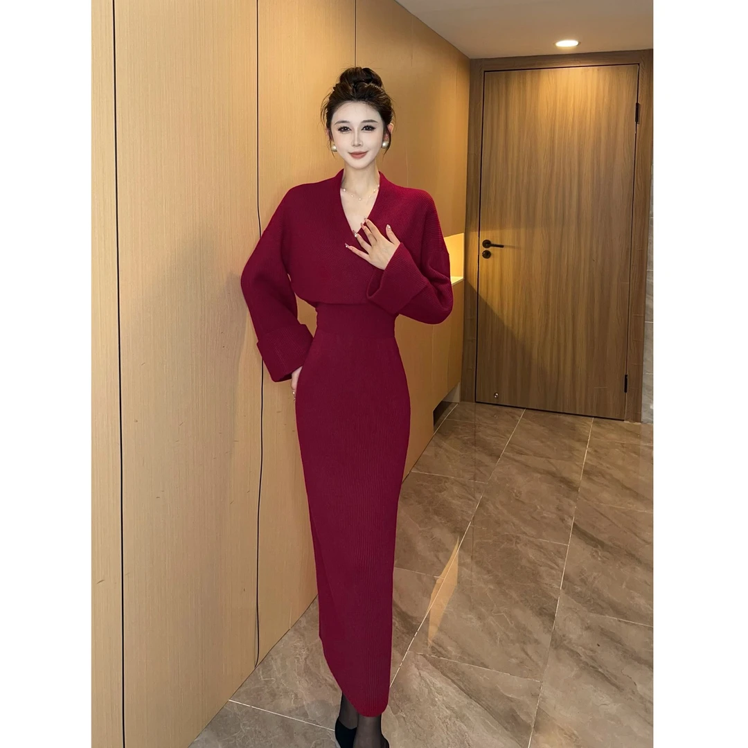 【MD原创·宵夜】2025春新款显瘦气质长袖轻奢百搭时尚收腰连衣裙