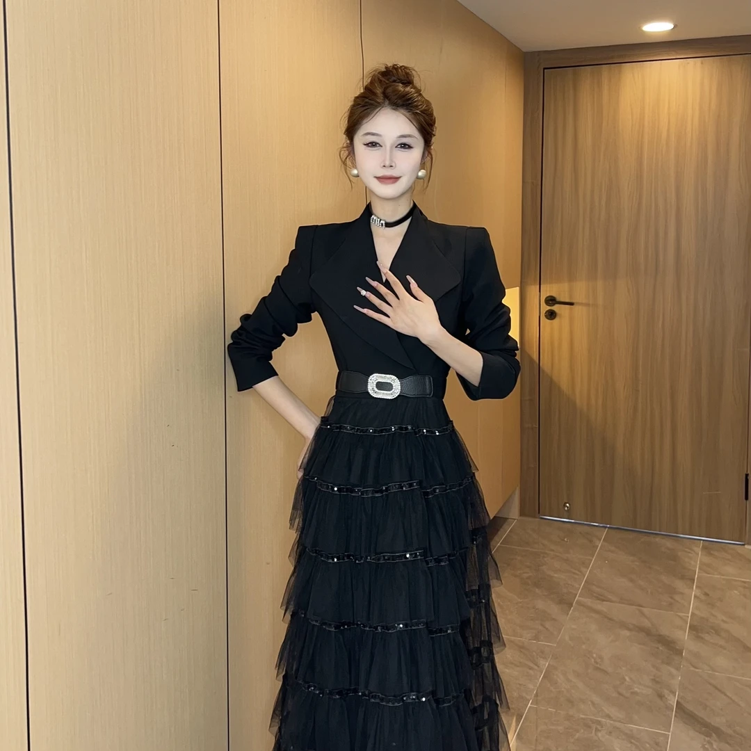 【MD原创·宵夜】现货2025春季显瘦时尚西装领收腰外套连衣裙