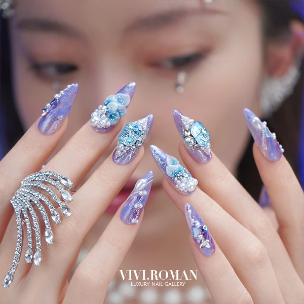 【天蝎座】原创轻奢穿戴美甲纯手工紫色奢华星座系列 珍珠重工爆闪