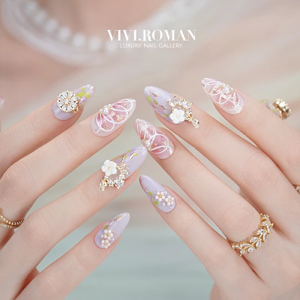 【仲夏夜之梦】原创轻奢穿戴美甲纯手工花朵手绘造型重工转轮美甲