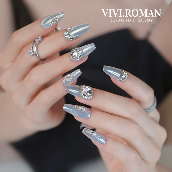 【亚特兰】原创轻奢穿戴美甲手工 玻璃珠 高级猫眼浅色时尚经典婚礼