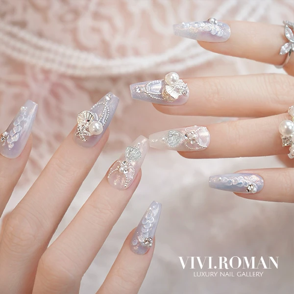 【人鱼的故事】原创设计 人鱼 贝壳 珍珠 清冷透蓝鱼尾轻奢穿戴美甲